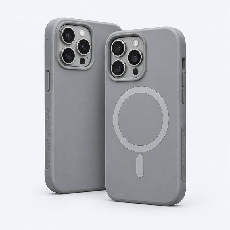 Illustration of a clear phone case with a magnetic ring