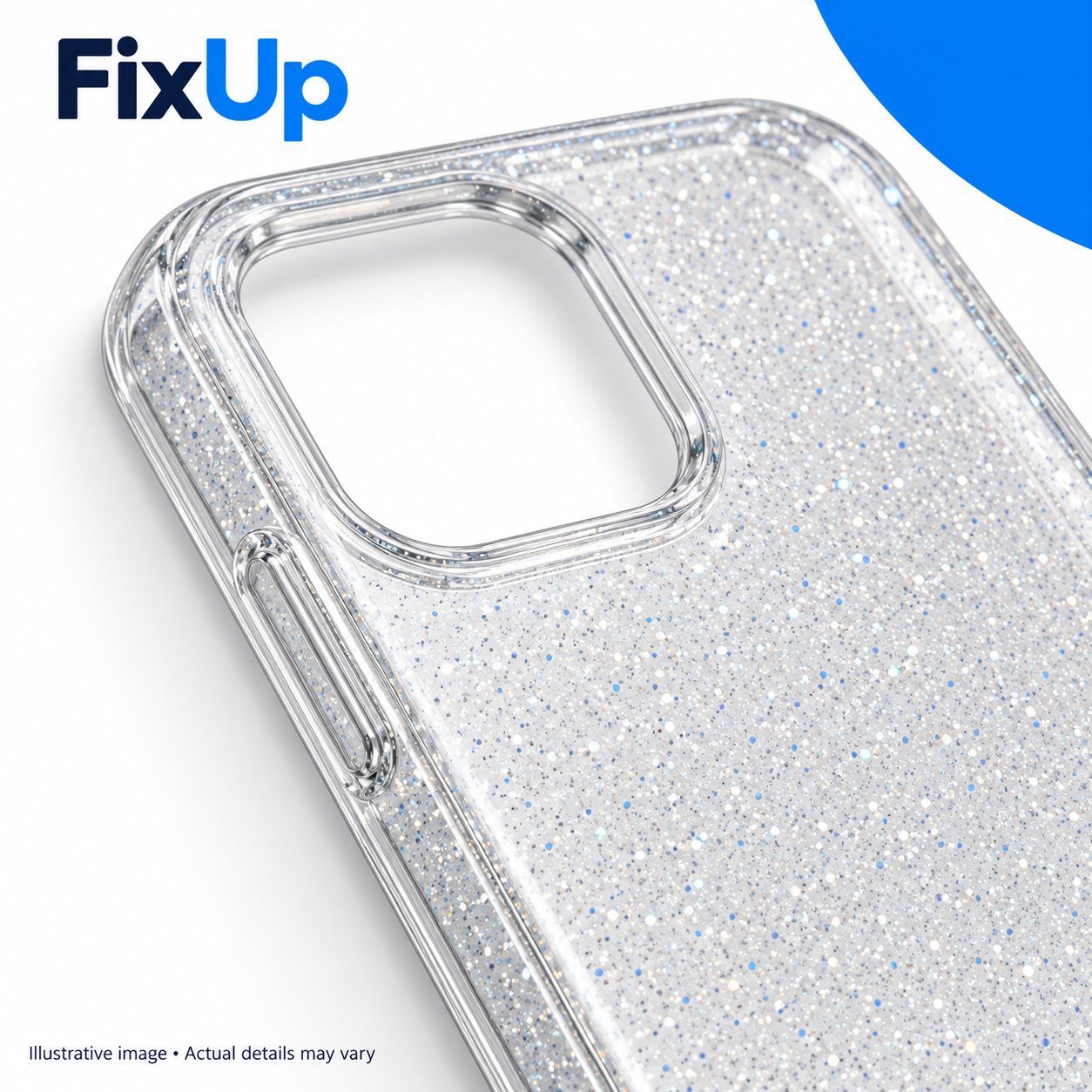 FixUp Glitter Clear Case — temporary illustration, detail view