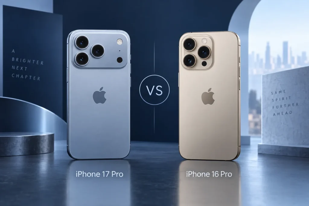 Original editorial illustration: iPhone 17 Pro vs iPhone 16 Pro