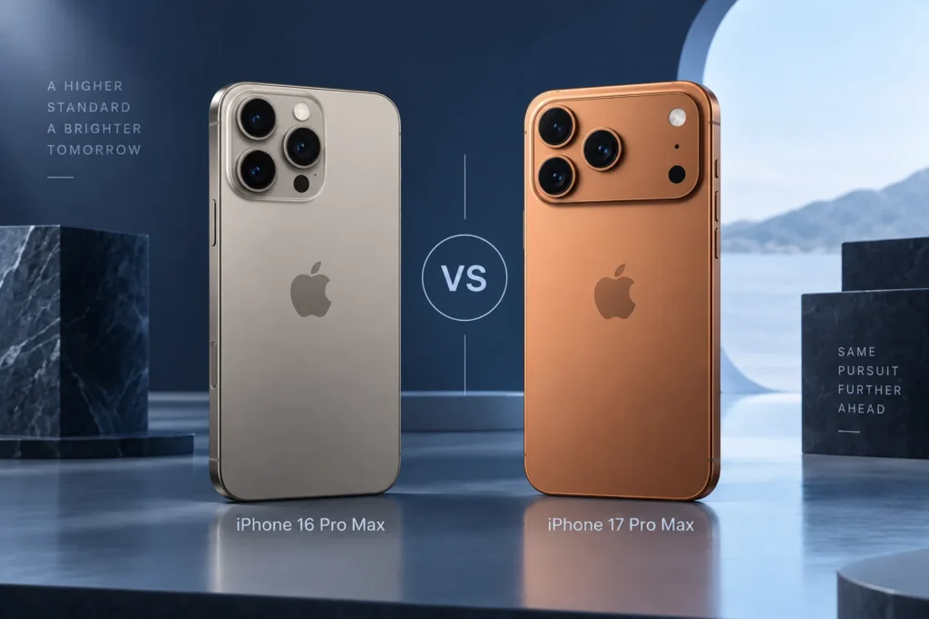 Original editorial illustration: iPhone 17 Pro Max vs iPhone 16 Pro Max