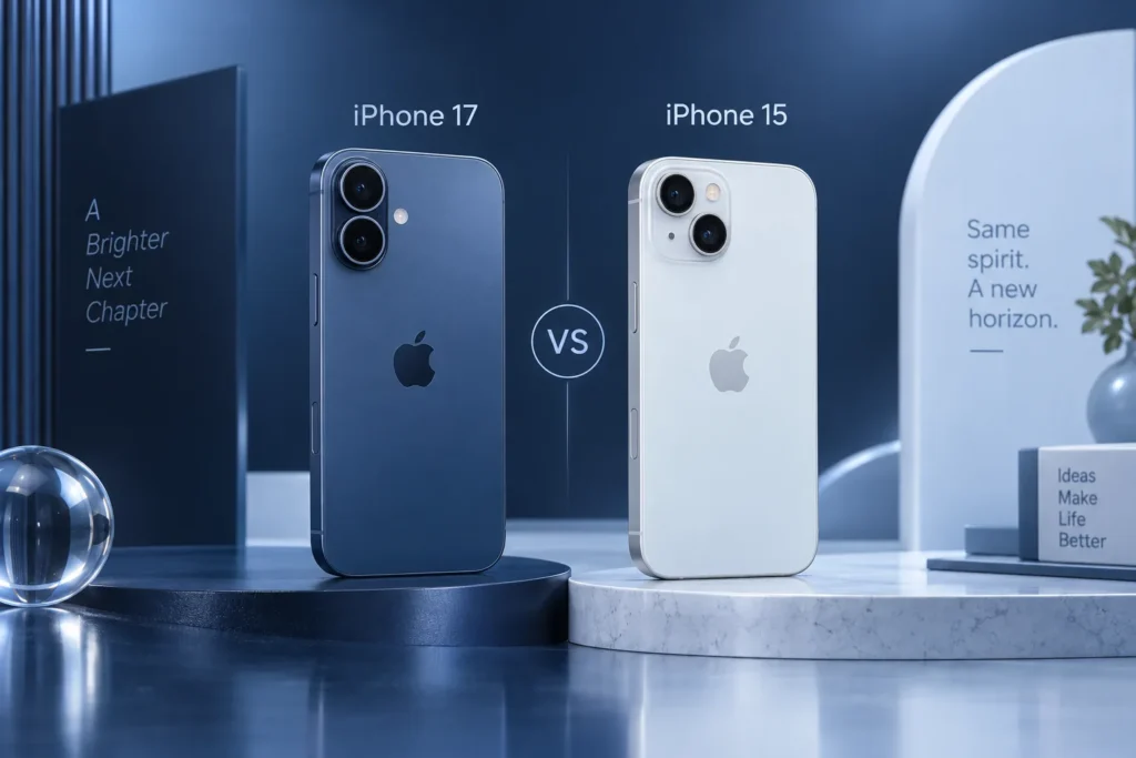 Original editorial illustration: iPhone 17 vs iPhone 15
