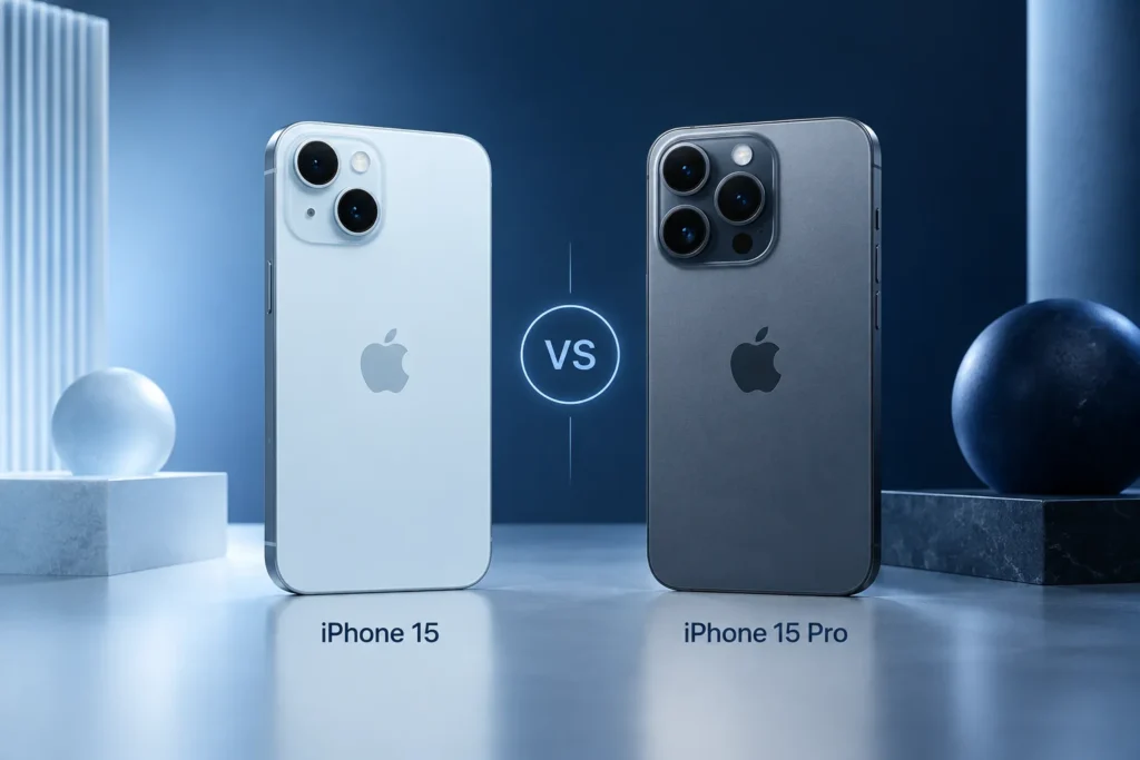 Original editorial illustration: iPhone 15 vs iPhone 15 Pro
