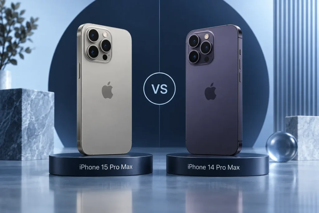 Original editorial illustration: iPhone 15 Pro Max vs iPhone 14 Pro Max