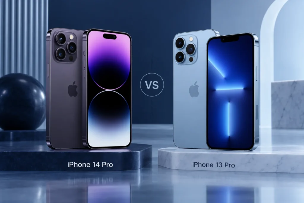 Original editorial illustration: iPhone 14 Pro vs iPhone 13 Pro