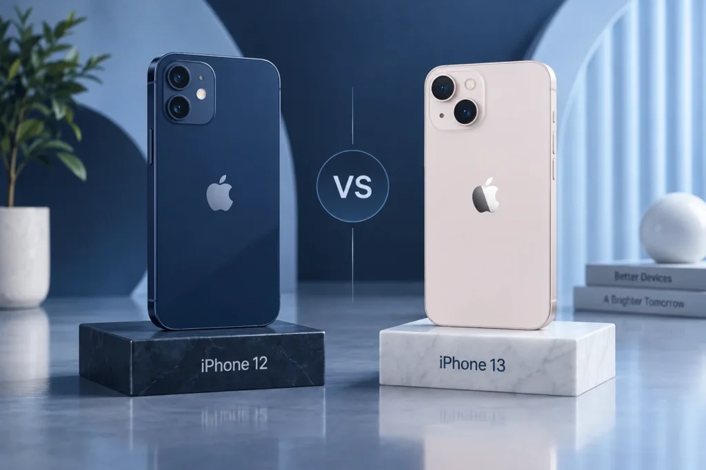 Original editorial illustration: iPhone 12 vs iPhone 13