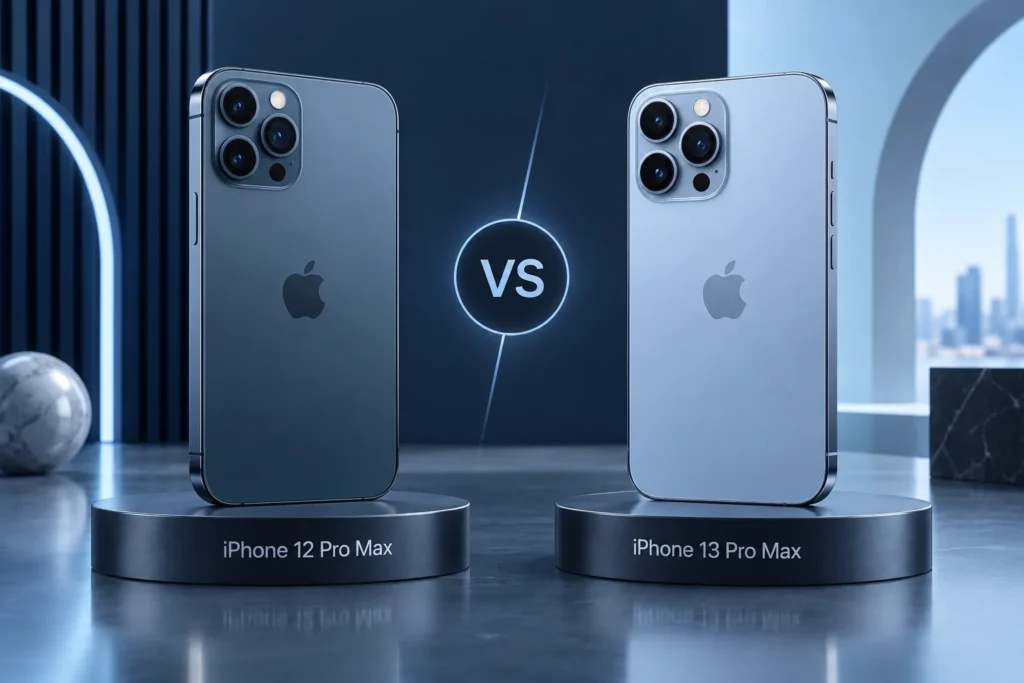 Original editorial illustration: iPhone 12 Pro Max vs iPhone 13 Pro Max