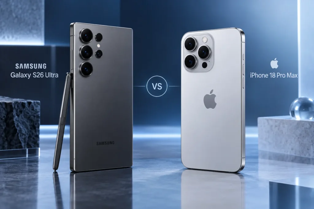 Original editorial illustration: Galaxy S26 Ultra vs iPhone 18 Pro Max