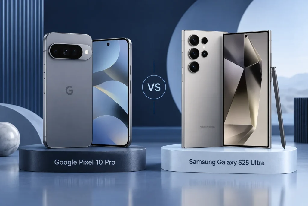 Original editorial illustration: Pixel 10 Pro vs Galaxy S25 Ultra