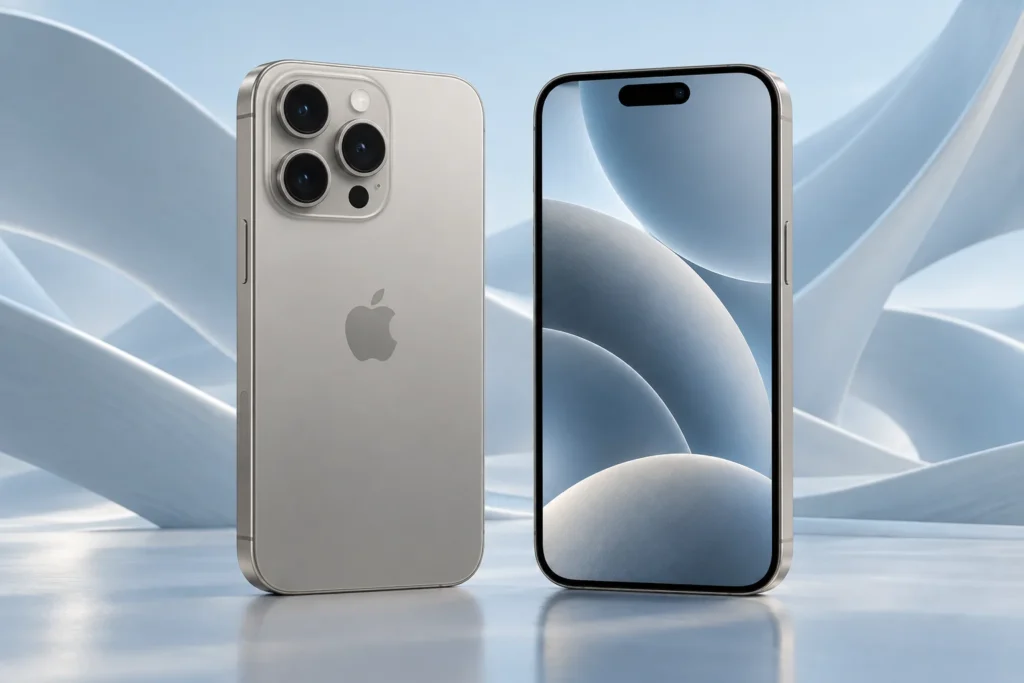 Original natural titanium iPhone 16 Pro front and rear illustration