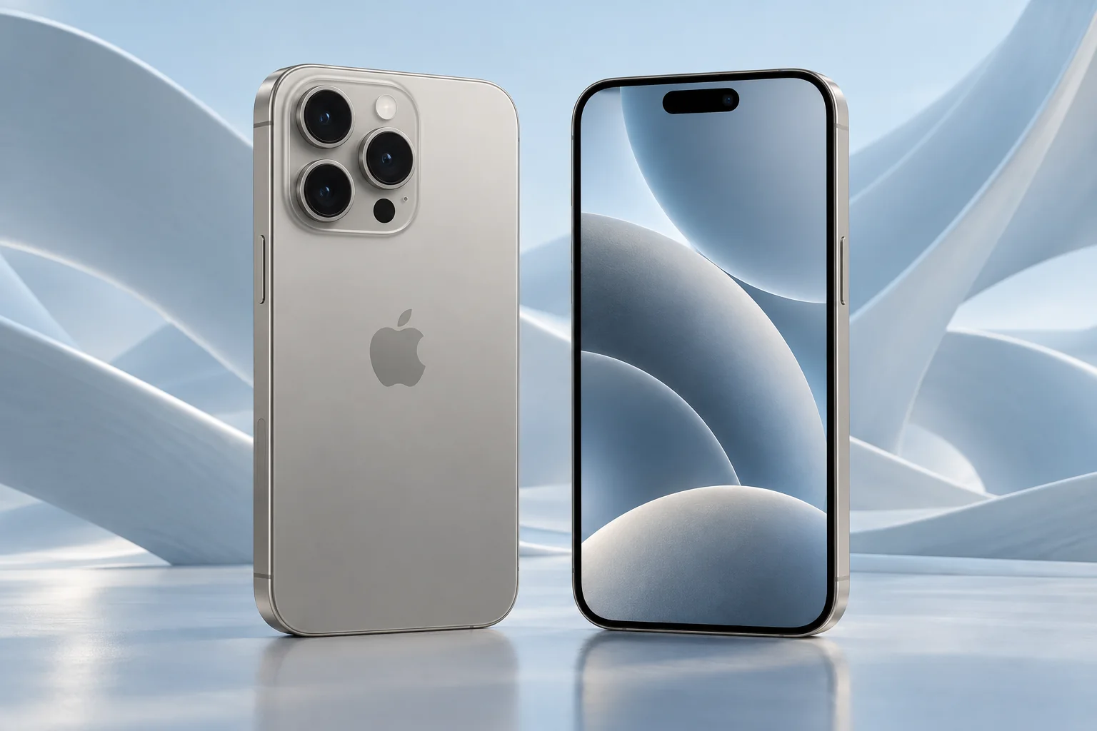 Original natural titanium iPhone 16 Pro front and rear illustration