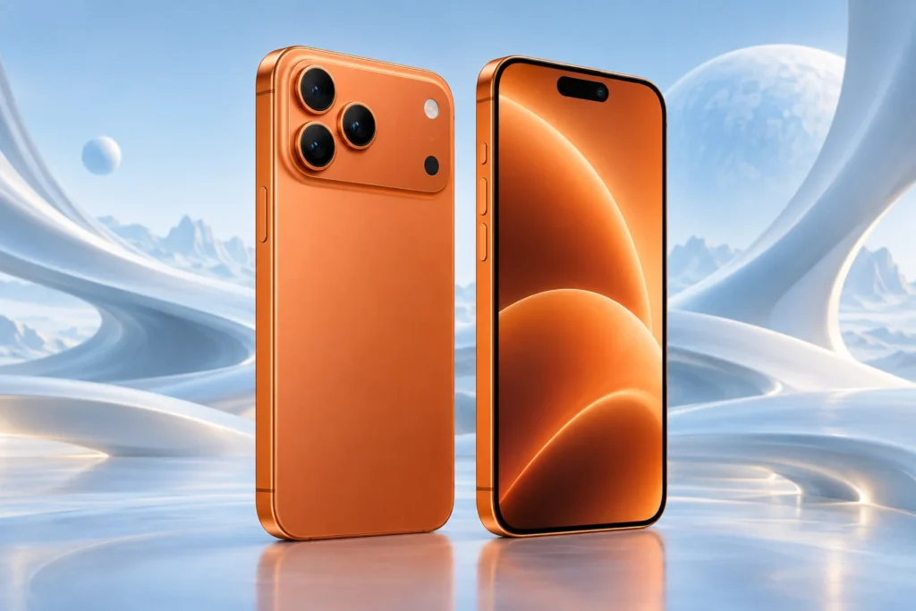Original orange iPhone 17 Pro Max inspired front and rear illustration
