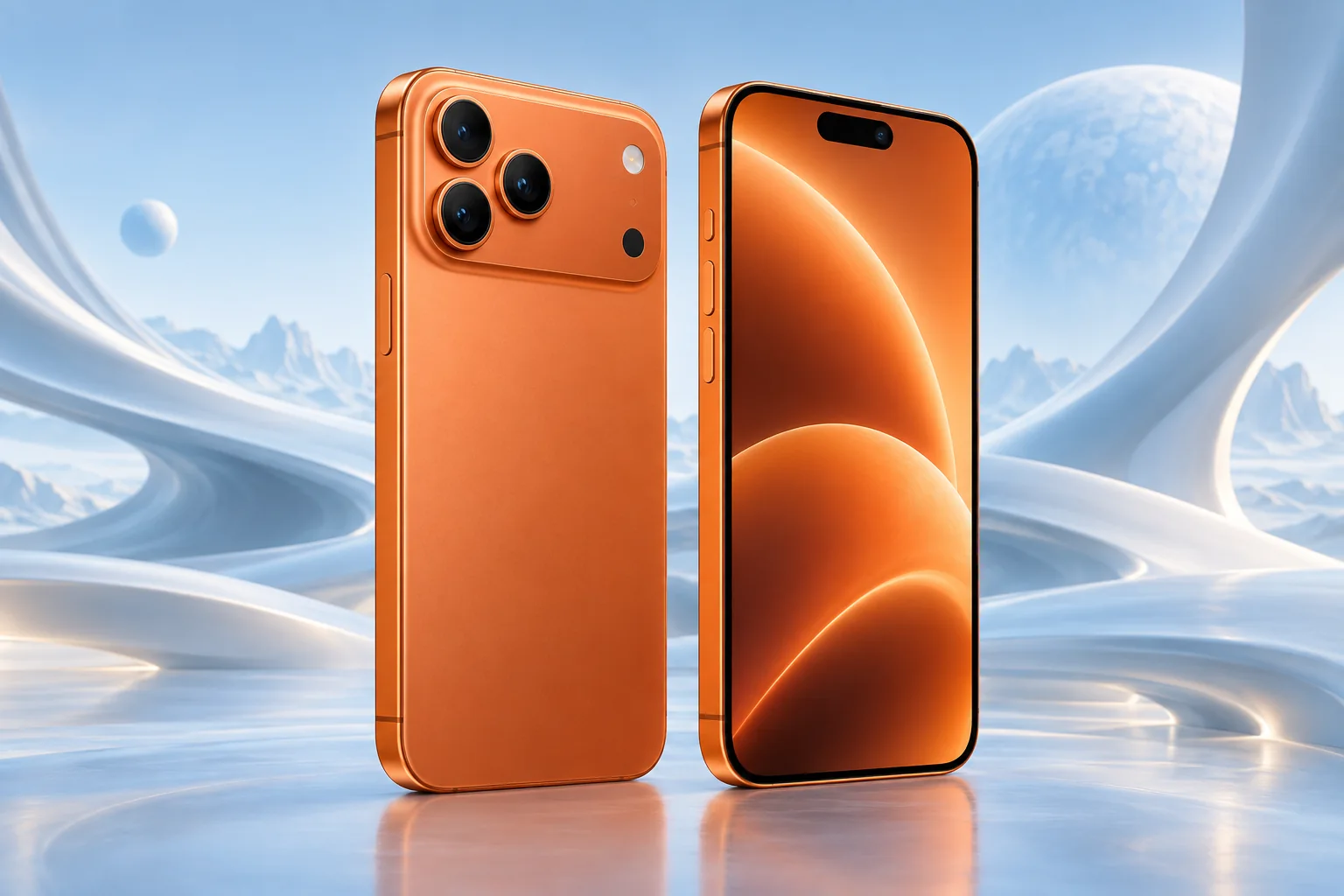Original orange iPhone 17 Pro Max inspired front and rear illustration