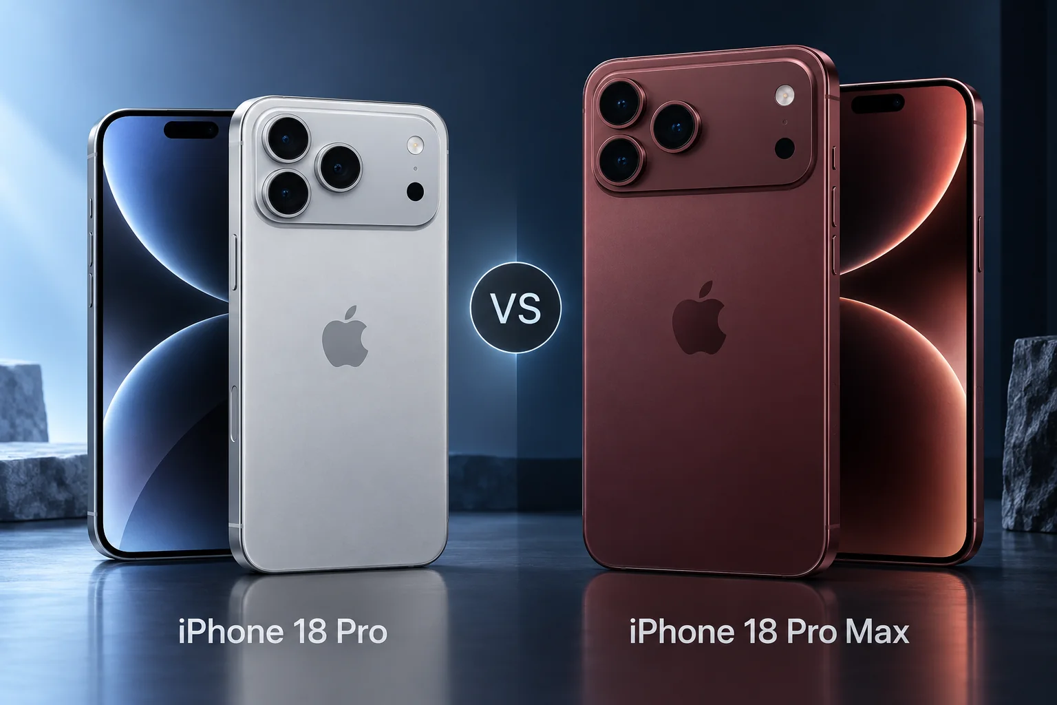 Original illustrative comparison of iPhone 18 Pro and iPhone 18 Pro Max