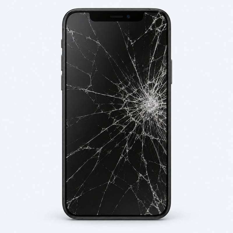 Illustration of a phone with a cracked screen
